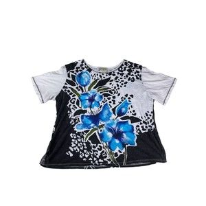 JESS & JANE XL Floral Embellished Asymmetric Top
